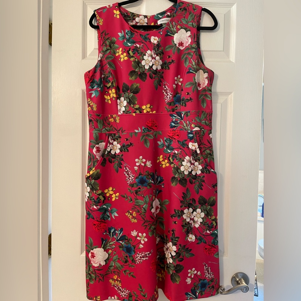 Calvin Klein fuchsia floral shift dress. Size 14